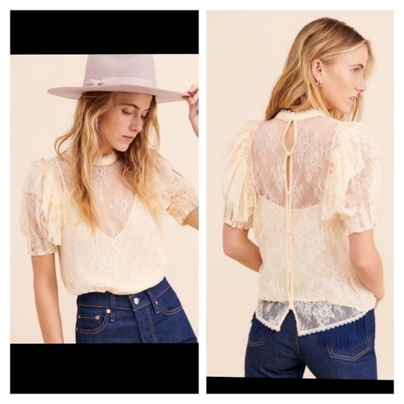 NEW $98 FREE PEOPLE SECRET ADMIRER LACE BLOUSE - Picture 1 of 14